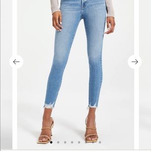 Good American light wash skinny crop raw hem size 8